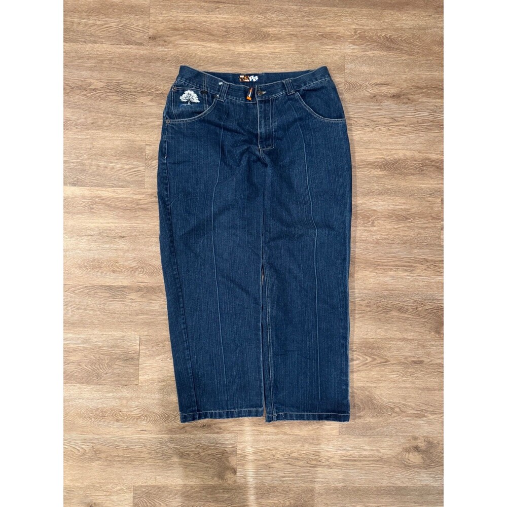 Raw Blue Jeans Men 38x34 Denim Embroidered Embellish Cross Baggy Y2K Vintage